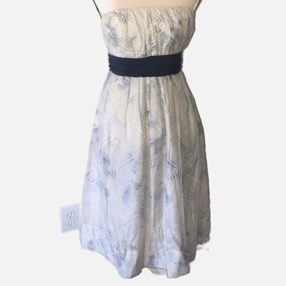 Edme & Esyllte Size 4 Convertable Strapless Dress Silk Blend Blue Print Anthro - Picture 3 of 9